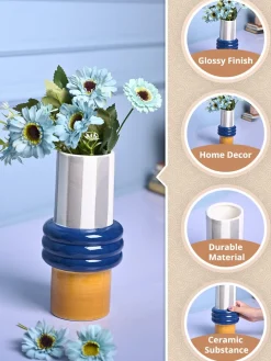 Vibrant Blue & Mustard Ceramic Vase