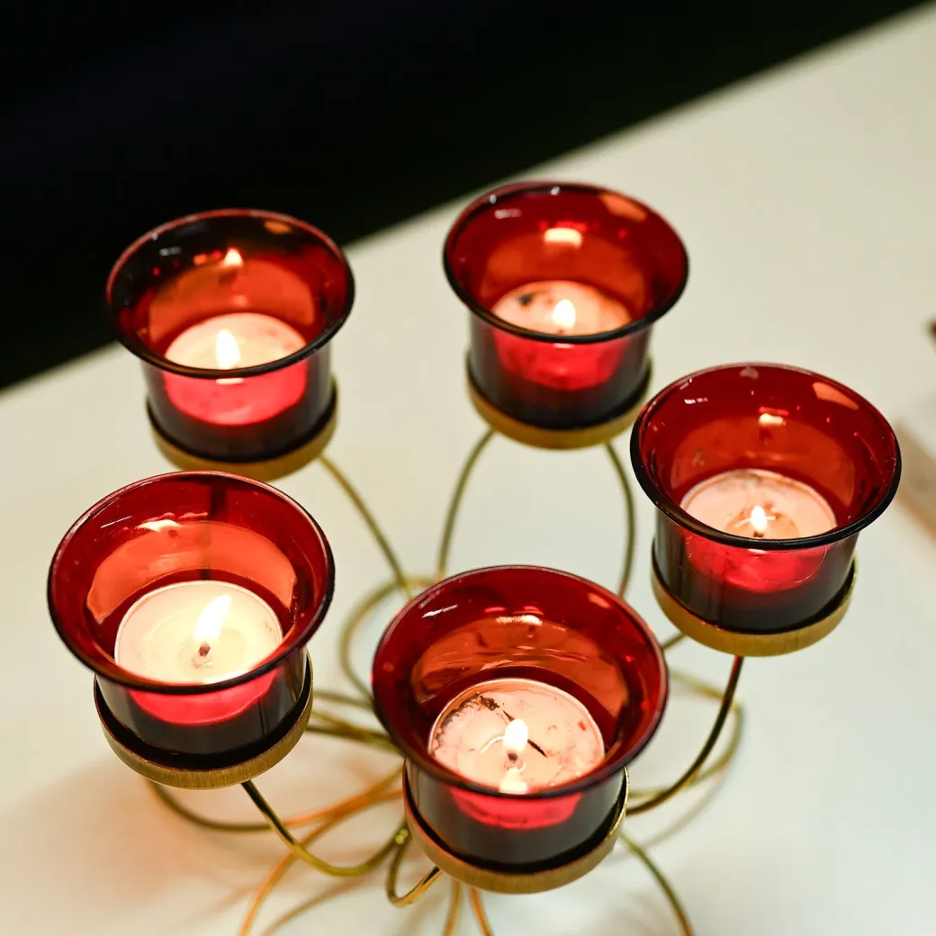 VON CASA 5 Votive Tea Light Candle Holder With Metal Stand