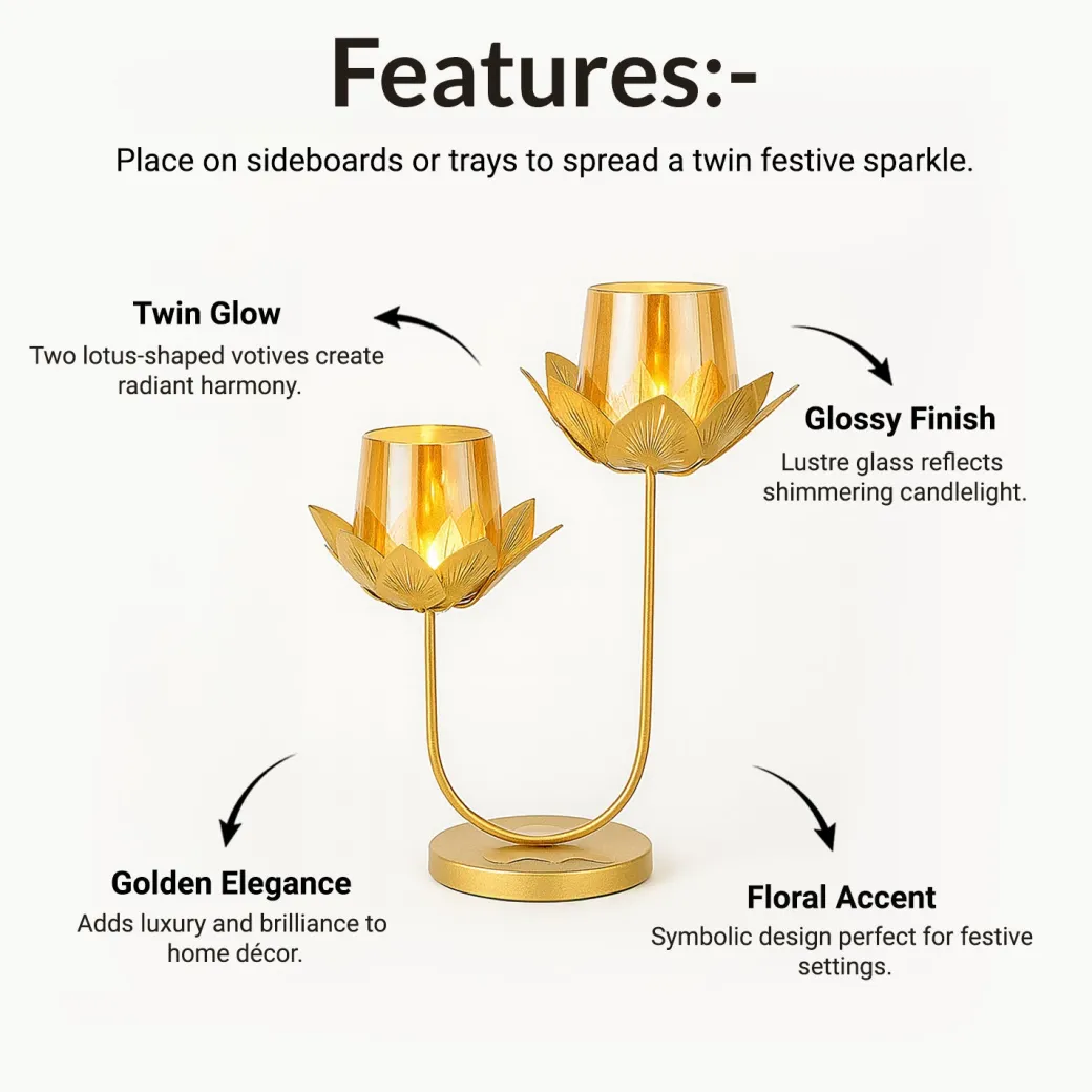 VON CASA 2 Votive T-Light Holder – Golden Lotus Glow