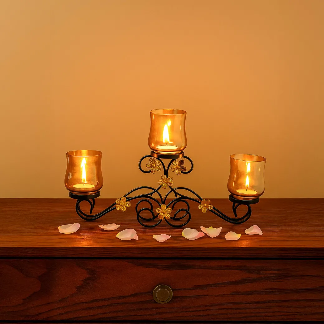 VON CASA 3 Votive T-Light Holder – Black Shine Luster Glass Brilliance