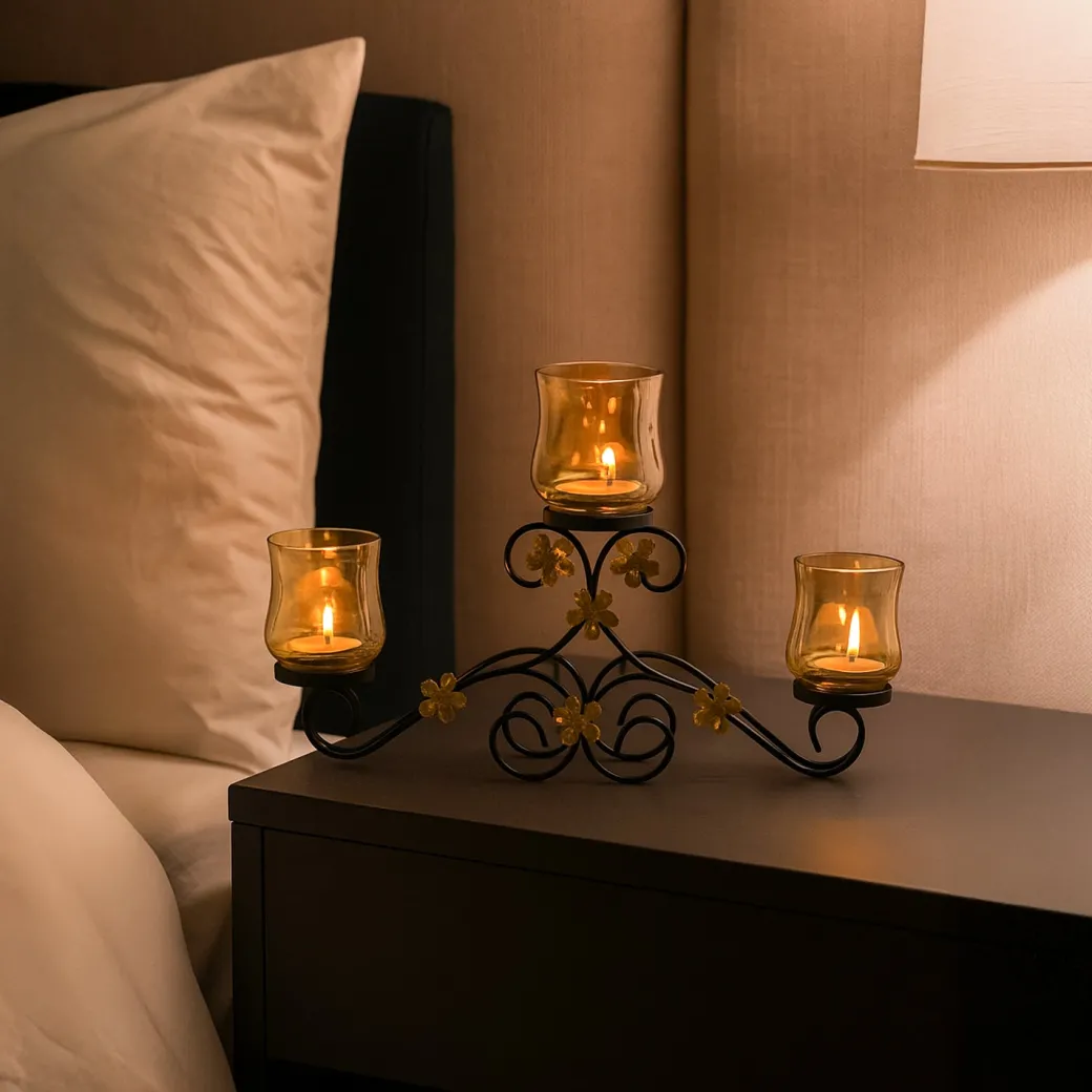 VON CASA 3 Votive T-Light Holder – Black Shine Luster Glass Brilliance