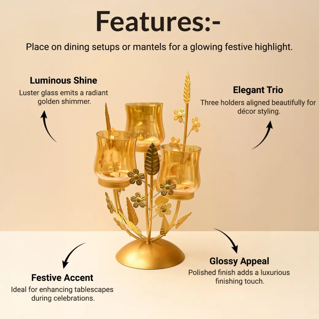 VON CASA 3 Votive T-Light Holder – Golden Luster Glass