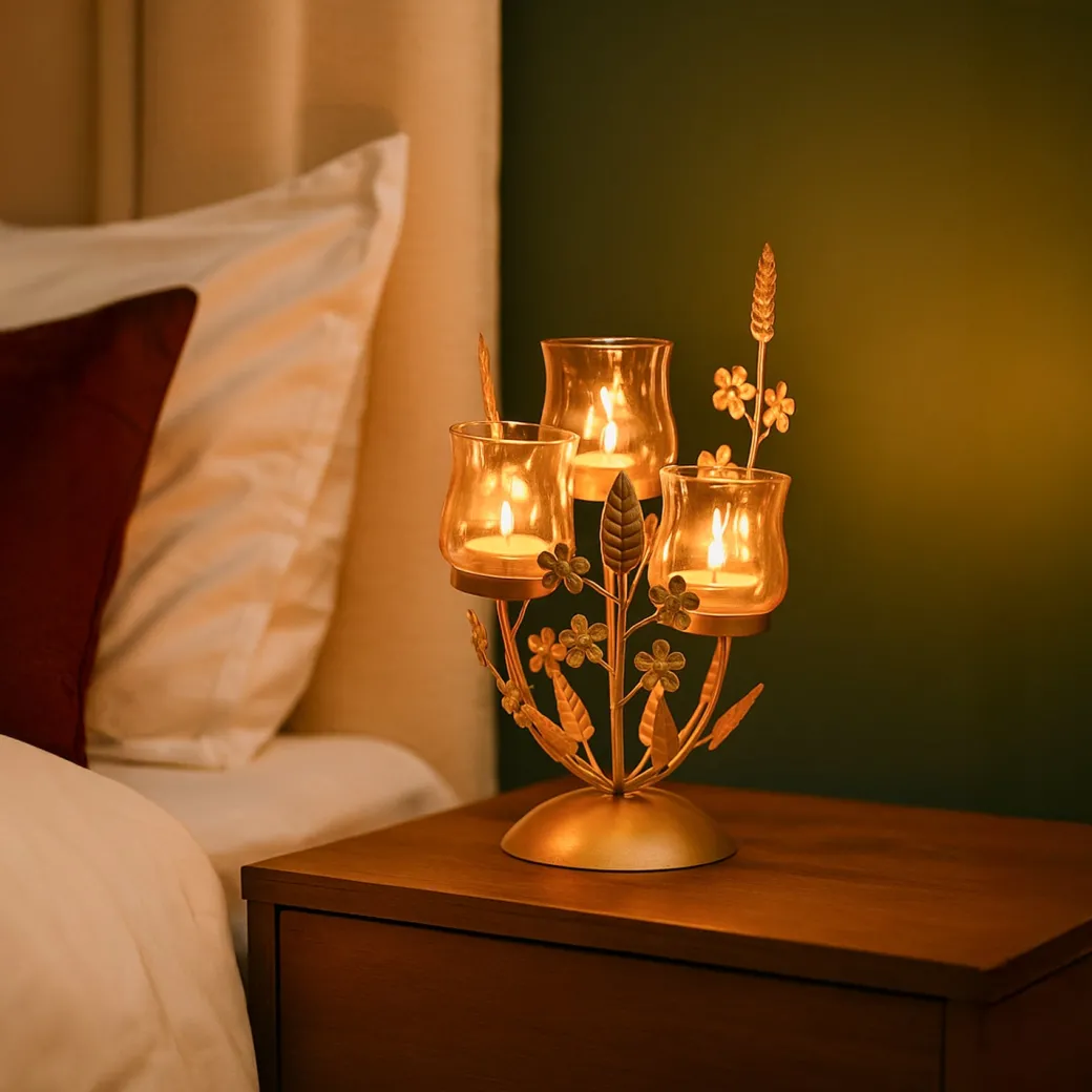 VON CASA 3 Votive T-Light Holder – Golden Luster Glass