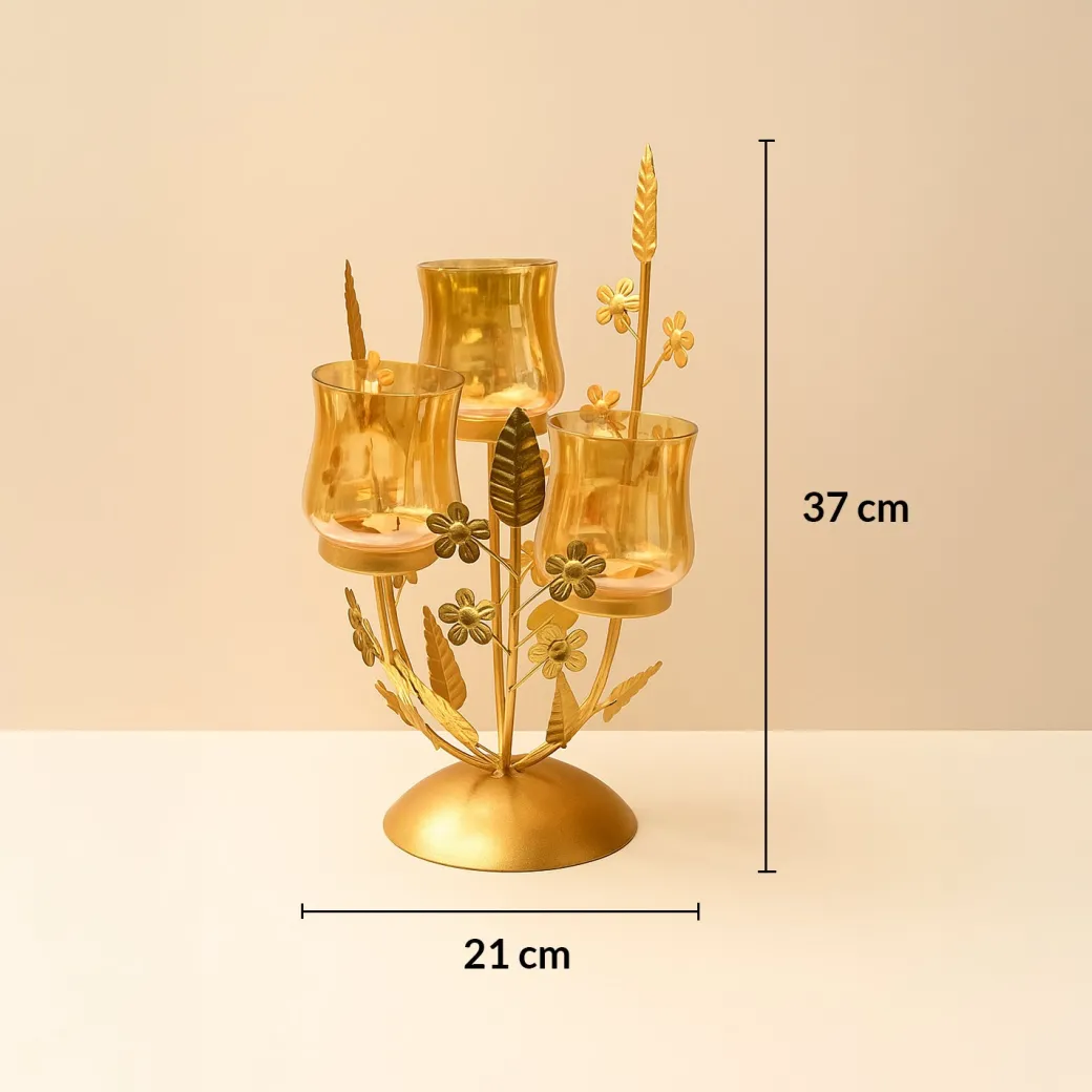 VON CASA 3 Votive T-Light Holder – Golden Luster Glass