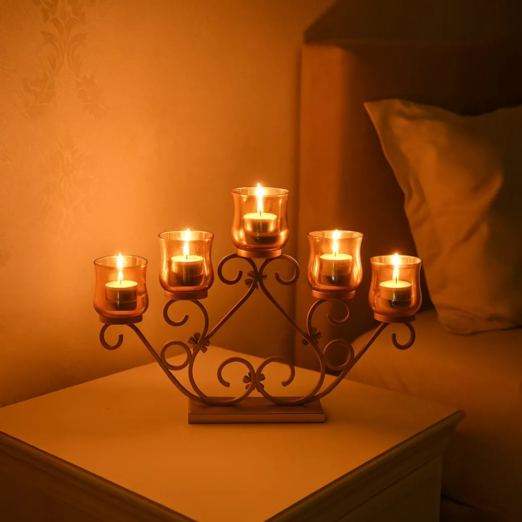 VON CASA 5 Votive T-Light Holder – Golden Vintage Mercury Glass