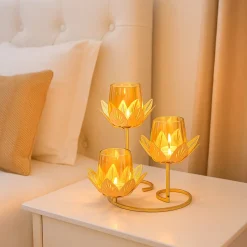 VON CASA 3 Votive T-Light Holder – Triple Lotus Design