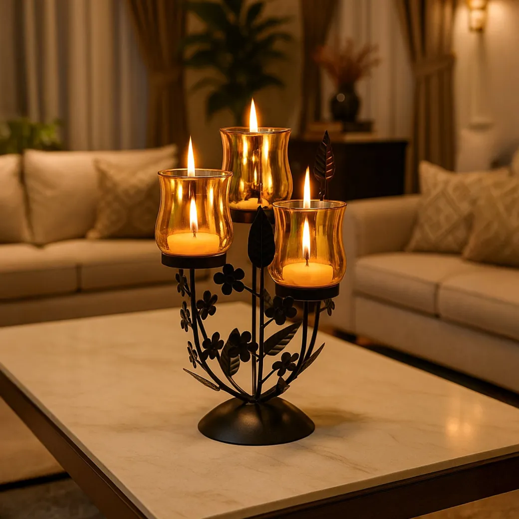 VON CASA 3 Votive T-Light Holder – Black & Golden Mercury Glass