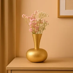 VON CASA Big Golden Surahi Flower Vase – (21 CM)