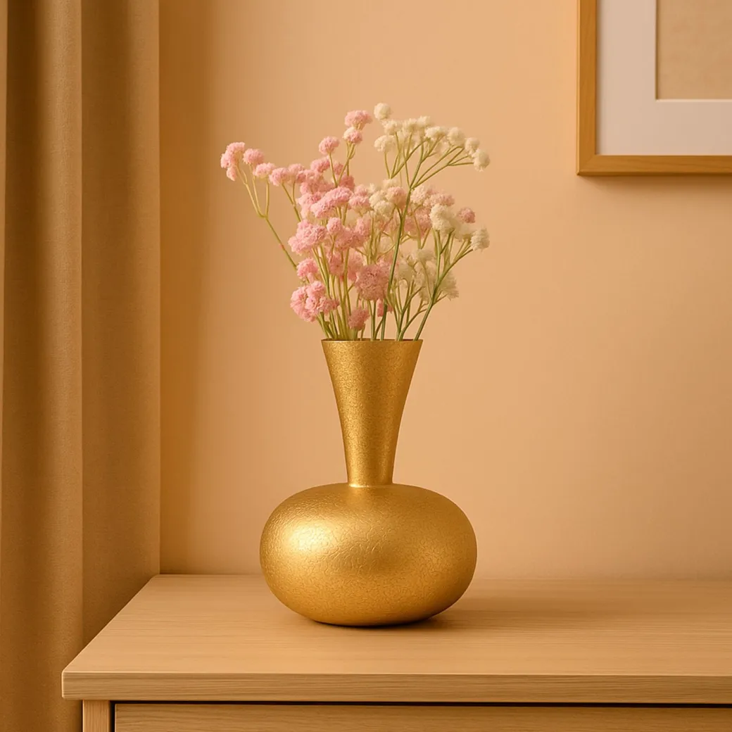 VON CASA Big Golden Surahi Flower Vase – (21 CM)