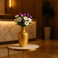 VON CASA Big Golden Surahi Flower Vase – Big (29 CM)