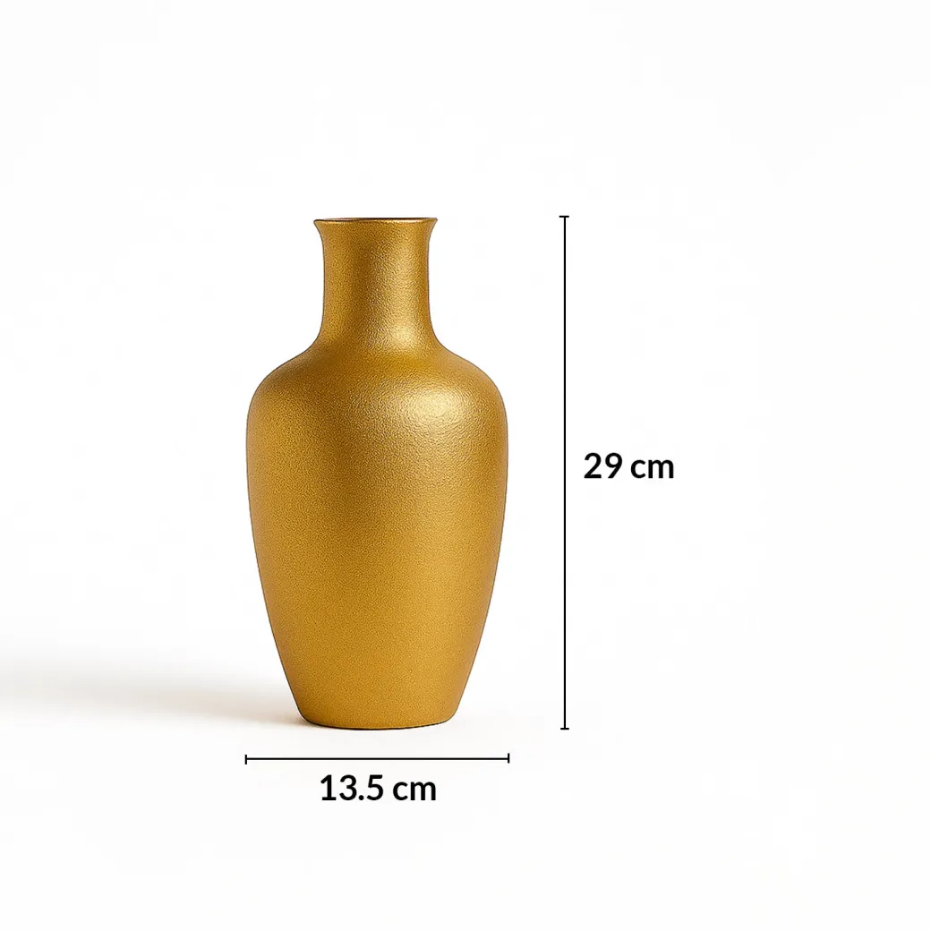 VON CASA Big Golden Surahi Flower Vase – Big (29 CM)