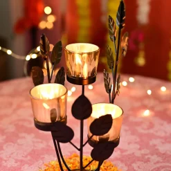 VON CASA Black 3 Votive Tree Tealight Holder