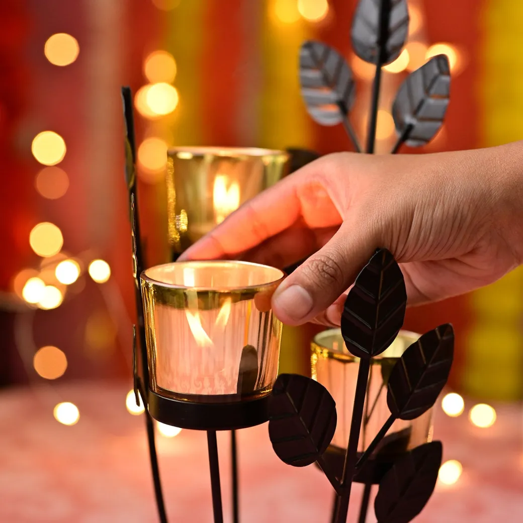 VON CASA Black 3 Votive Tree Tealight Holder