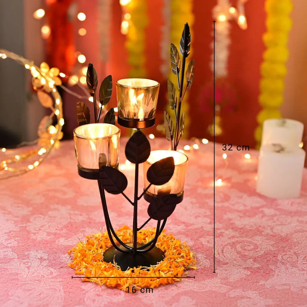 VON CASA Black 3 Votive Tree Tealight Holder