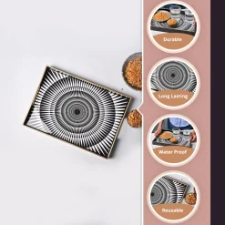 VON CASA Black & White Large Sunflower Print Serving Tray