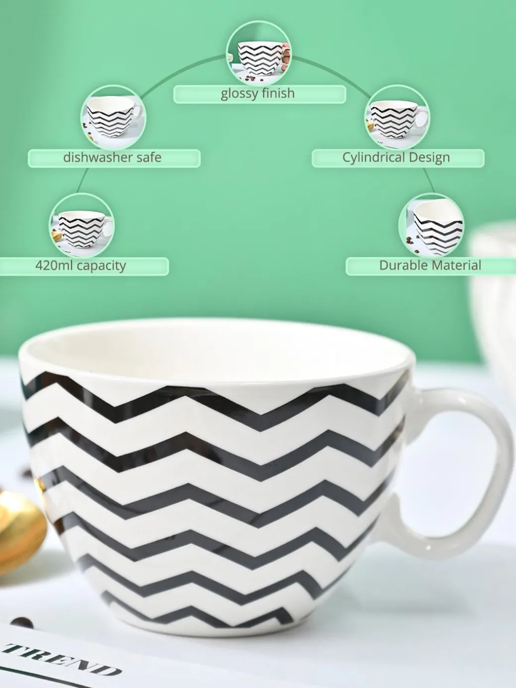 VON CASA Black & White Tea Cup - 420Ml