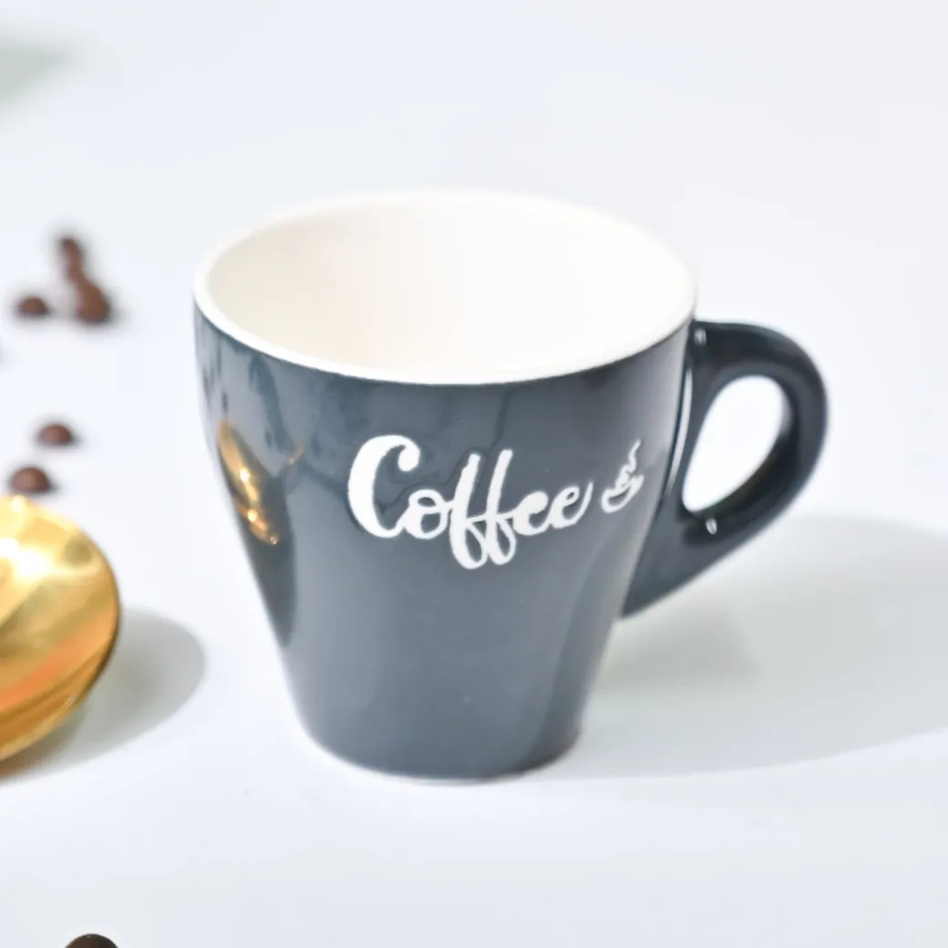 VON CASA Black Coffee Mug - Set Of 2, 90Ml Each