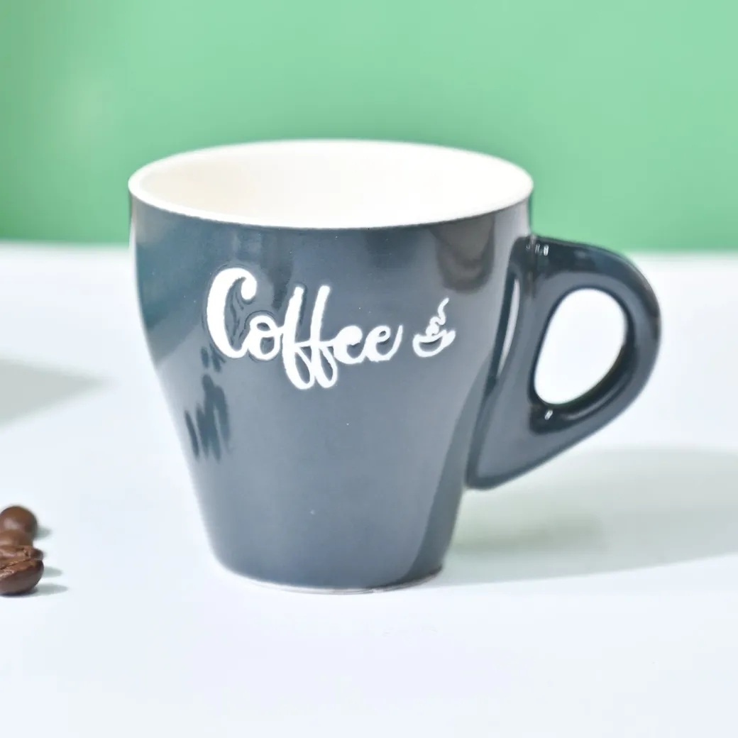 VON CASA Black Coffee Mug - Set Of 2, 90Ml Each