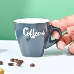 VON CASA Black Coffee Mug - Set Of 2, 90Ml Each