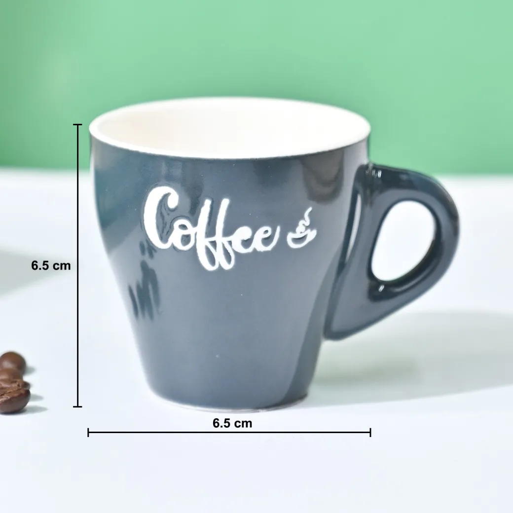 VON CASA Black Coffee Mug - Set Of 2, 90Ml Each