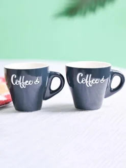 VON CASA Black Coffee Mug - Set Of 2, 90Ml Each