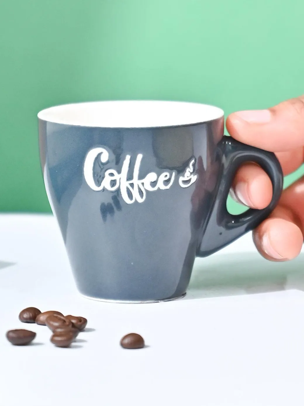 VON CASA Black Coffee Mug - Set Of 2, 90Ml Each