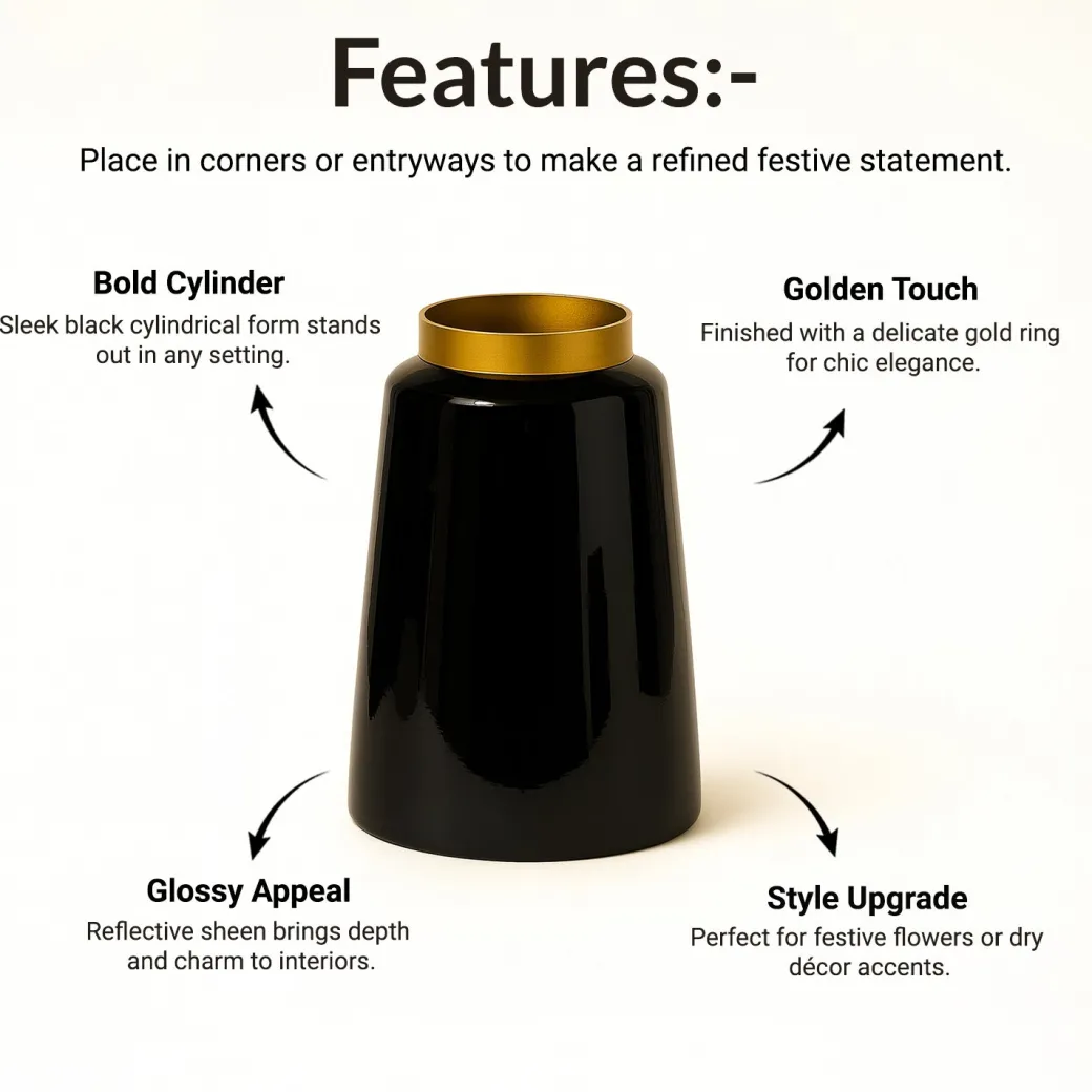 VON CASA Black with Golden Ring Vase