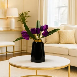 VON CASA Black with Golden Ring Vase