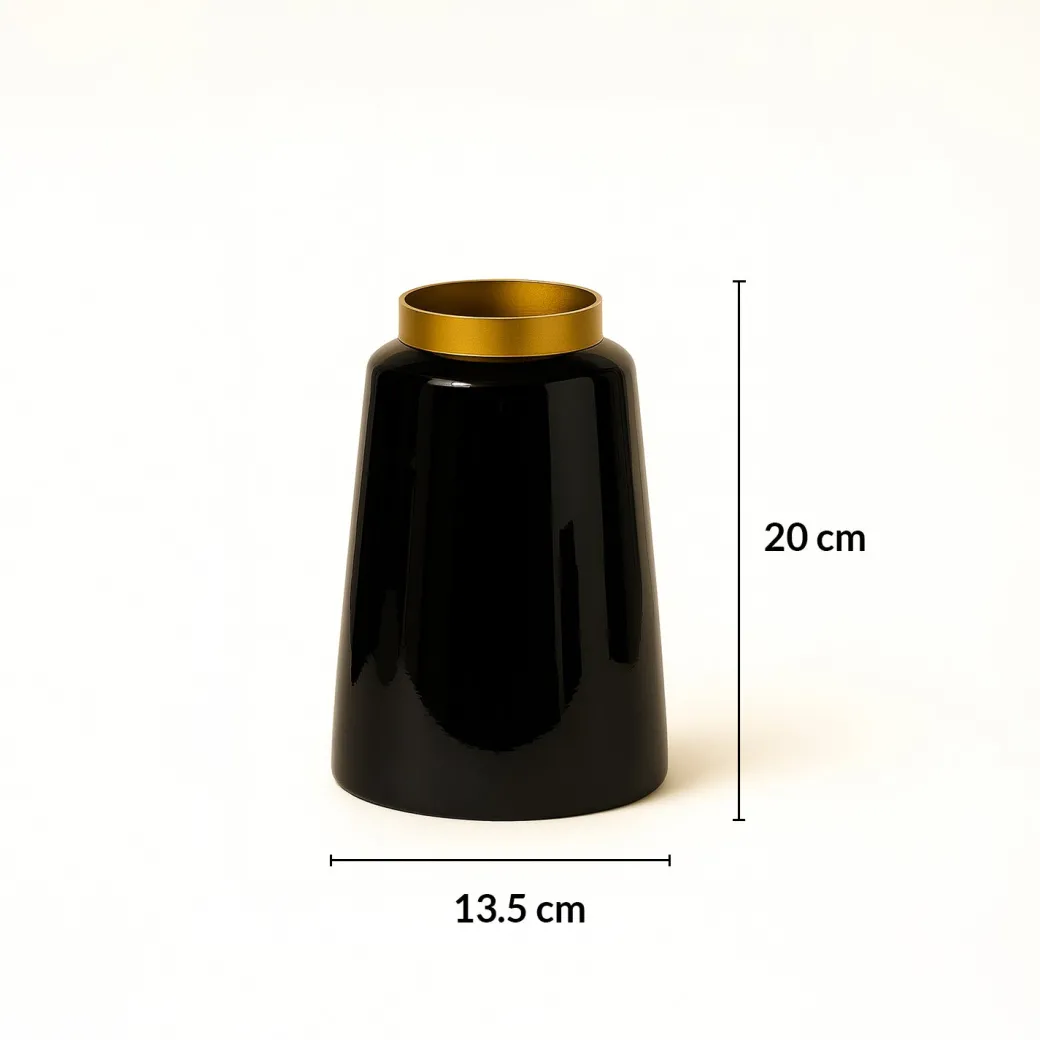 VON CASA Black with Golden Ring Vase