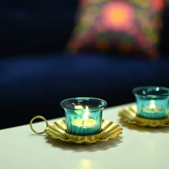 VON CASA Blue & Gold Decorative Candle Holder