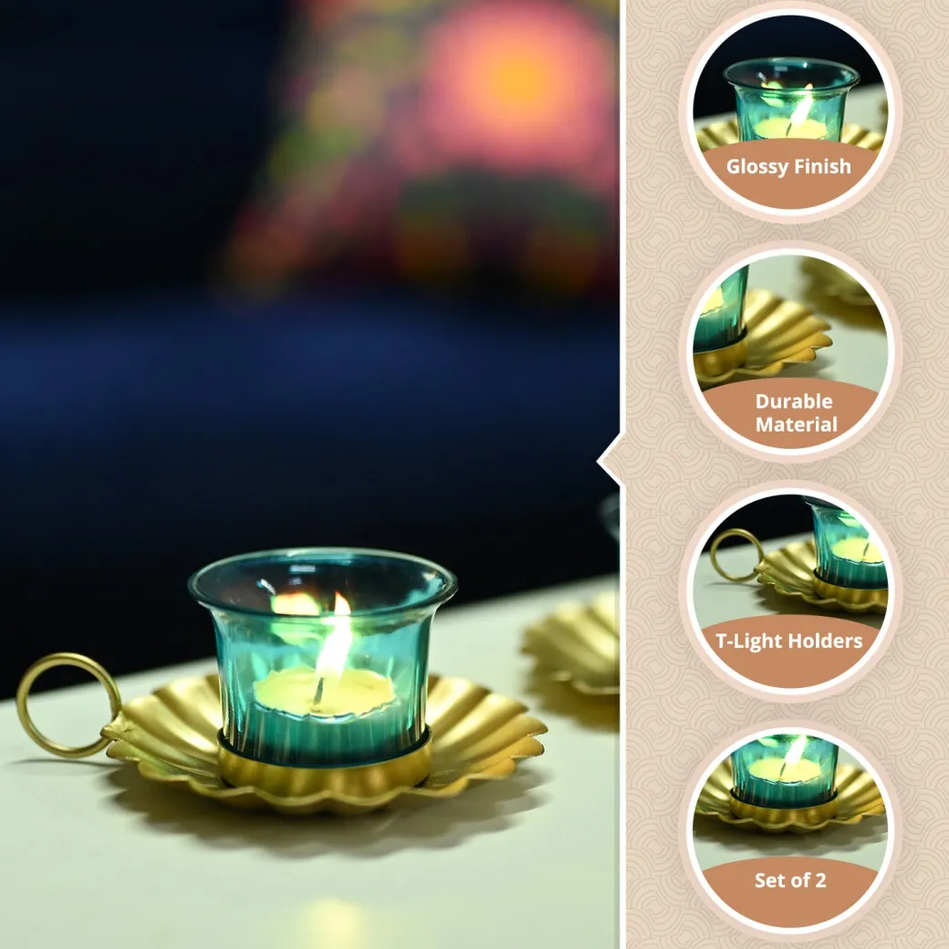 VON CASA Blue & Gold Decorative Candle Holder