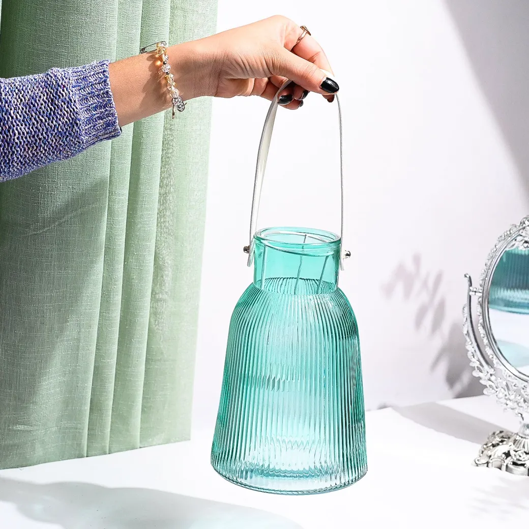 VON CASA Blue Cylindrical Glass T-Light Holder