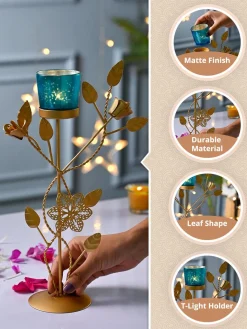 VON CASA Blue Leaf Shape T-Light Holder