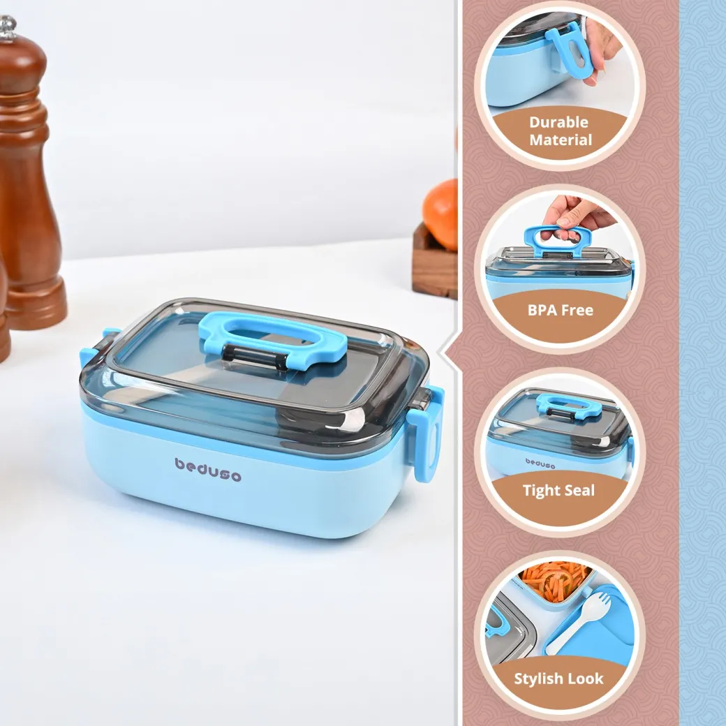 VON CASA Blue Plastic Lunch Box with Spoon