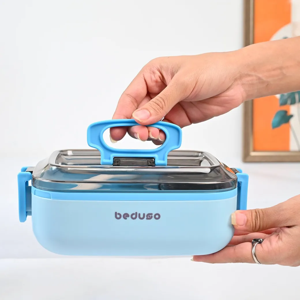 VON CASA Blue Plastic Lunch Box with Spoon