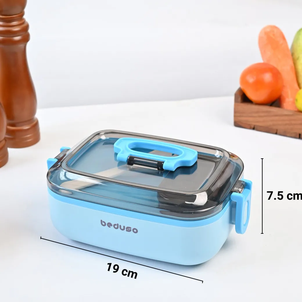 VON CASA Blue Plastic Lunch Box with Spoon
