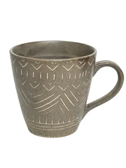 VON CASA Ceramic Coffee Mug - 320 Ml, Brown & Engrabed