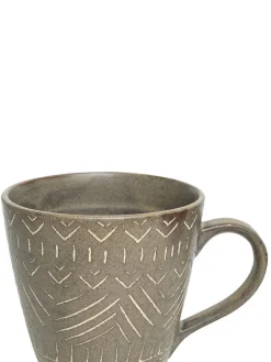 VON CASA Ceramic Coffee Mug - 320 Ml, Brown & Engrabed