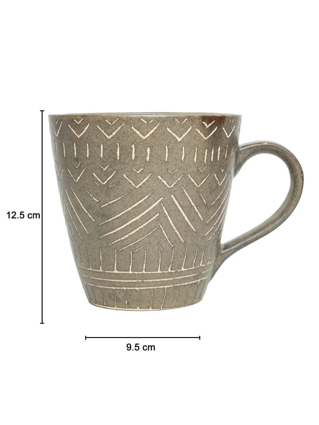 VON CASA Ceramic Coffee Mug - 320 Ml, Brown & Engrabed