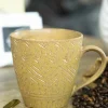 VON CASA Ceramic Coffee Mug - 320 Ml, Beige & Engrabed