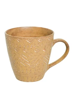 VON CASA Ceramic Coffee Mug - 320 Ml, Beige & Engrabed