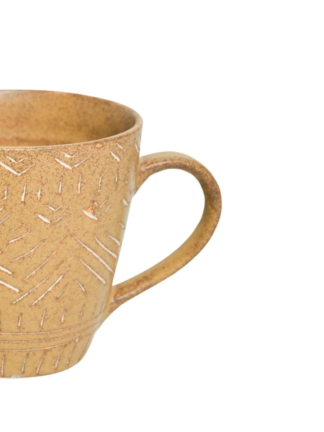VON CASA Ceramic Coffee Mug - 320 Ml, Beige & Engrabed