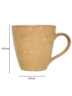 VON CASA Ceramic Coffee Mug - 320 Ml, Beige & Engrabed