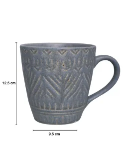 VON CASA Ceramic Coffee Mug - 320 Ml, Light Blue & Engrabed