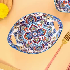 VON CASA Ceramic Mandala Light Blue Long Dish