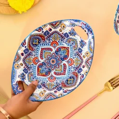 VON CASA Ceramic Mandala Light Blue Long Dish