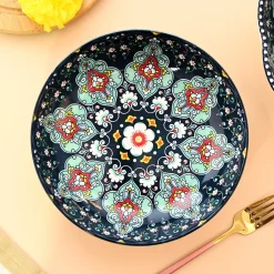 VON CASA Ceramic Mandala Navy Blue Round Platter