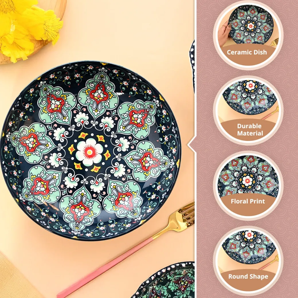 VON CASA Ceramic Mandala Navy Blue Round Platter