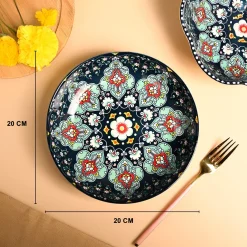 VON CASA Ceramic Mandala Navy Blue Round Platter