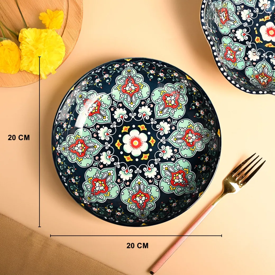 VON CASA Ceramic Mandala Navy Blue Round Platter